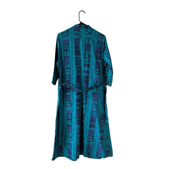 Vintage Orvis Mixed Print Teal Purple Midi Dress Size 10 Cotton USA Made Modest - Picture 10 of 11